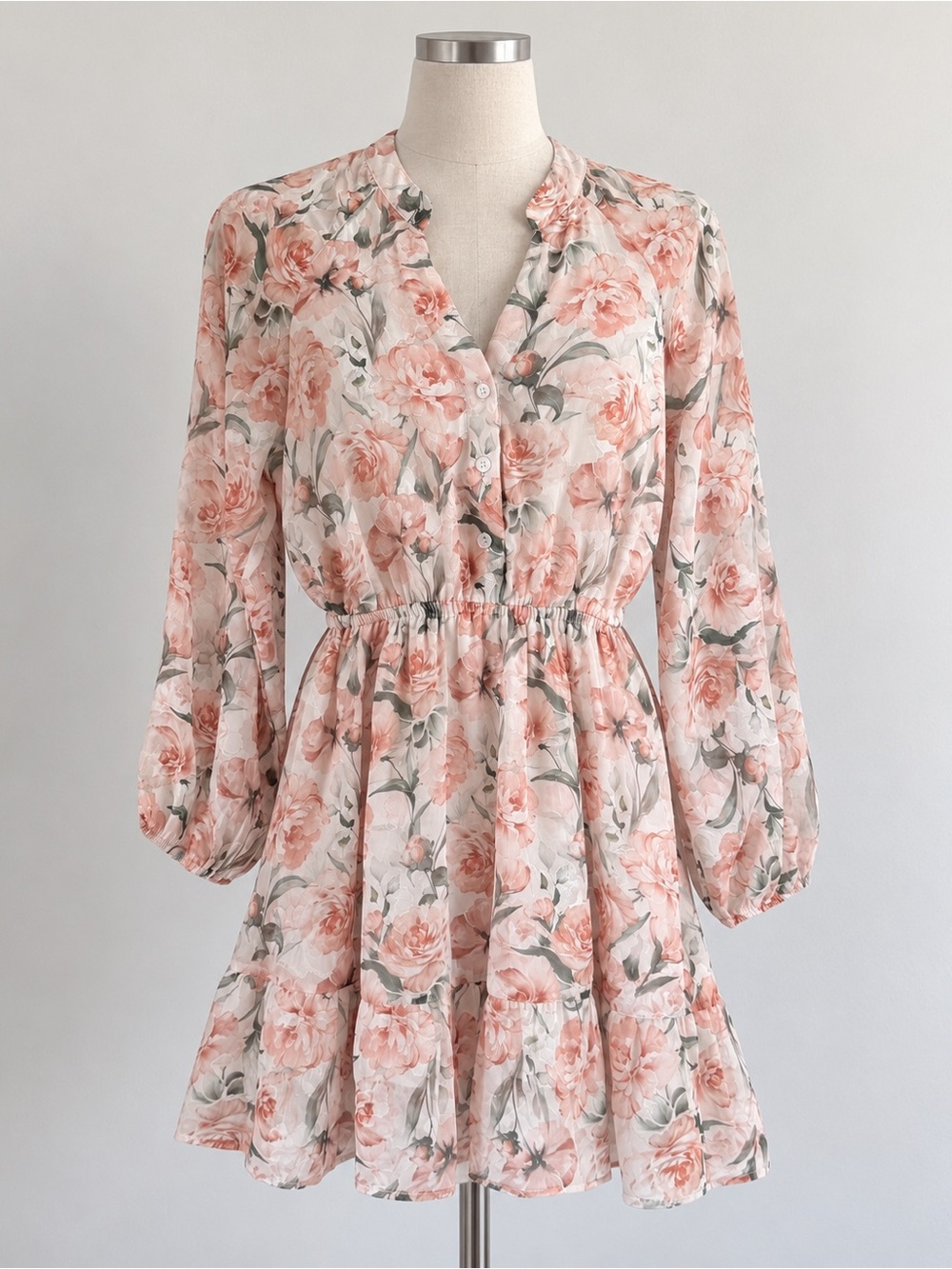 White Closet Elements Women S Floral Dress Long Sleeve Elastic Waist Ruffle Boho